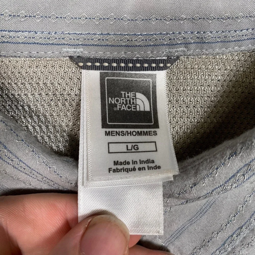 The North Face Mens Gray Striped Long Sleeve Button Down Hiking Shirt Size Large